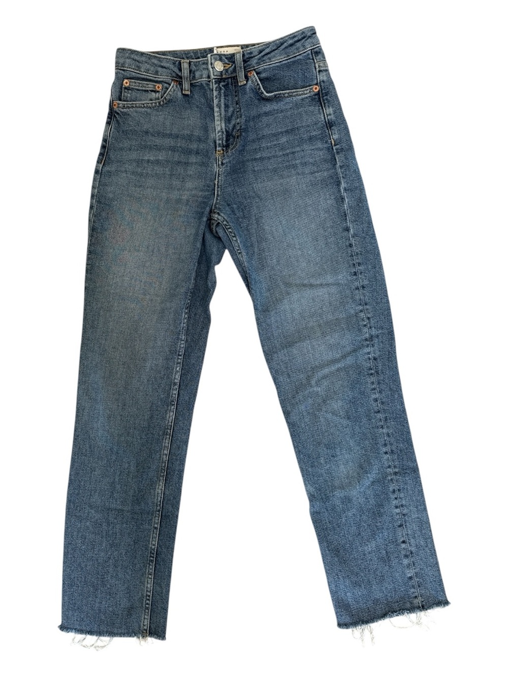 Topshop Straight-Leg Raw Hem Blue Denim Jeans Size 26
